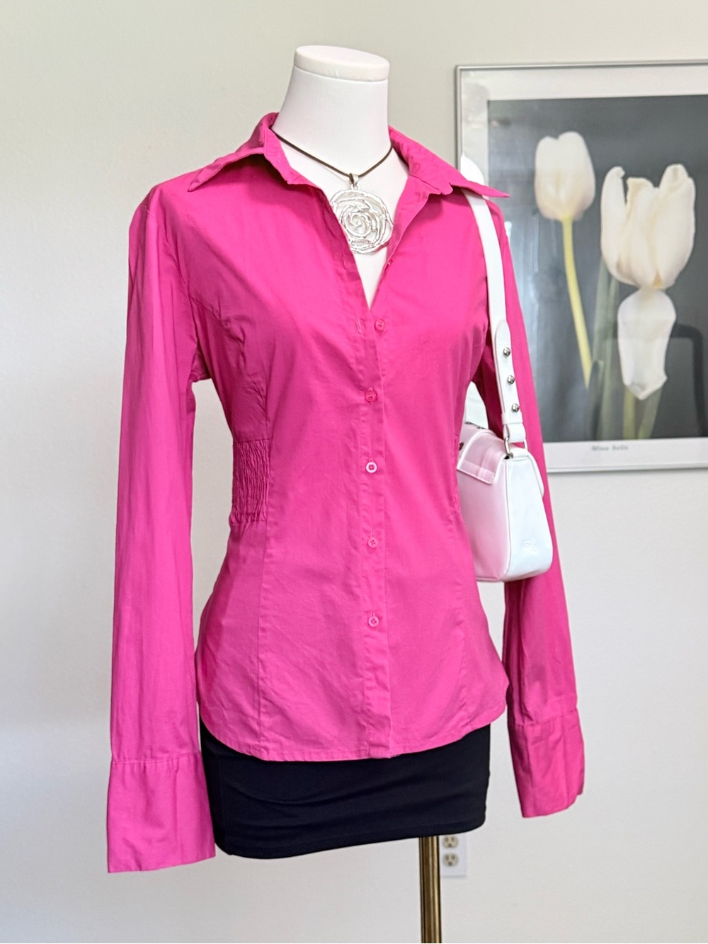 BLG Cinch Waist Button Down Shirt Y2K Style Feminine Office Siren